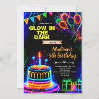 Glühende Neon-Geburtstagstorte Party-Einladung