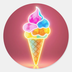 Glühende Neon Ice Cream Cone mit lebhaften Schotte Runder Aufkleber
