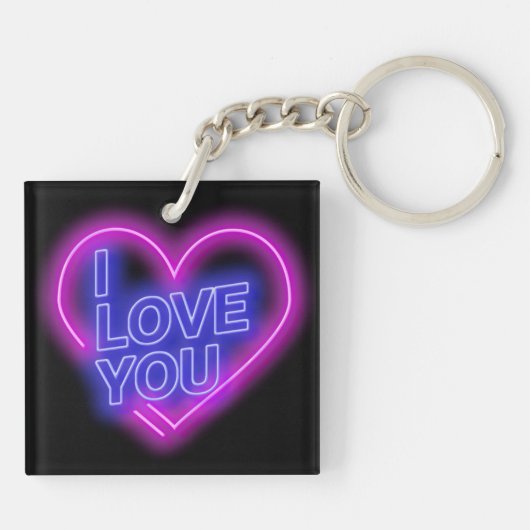 Glühende Neon Look Pink Blue Valentine Herzplatz Schlüsselanhänger (Rückseite)