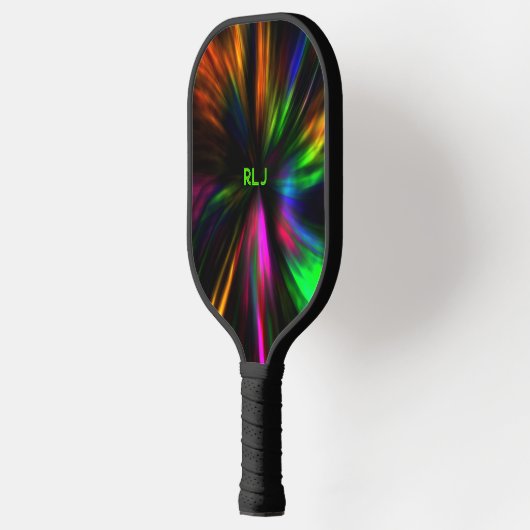 Glühende Neon Masculine Moderne Initialen Pickleball Schläger (Links)