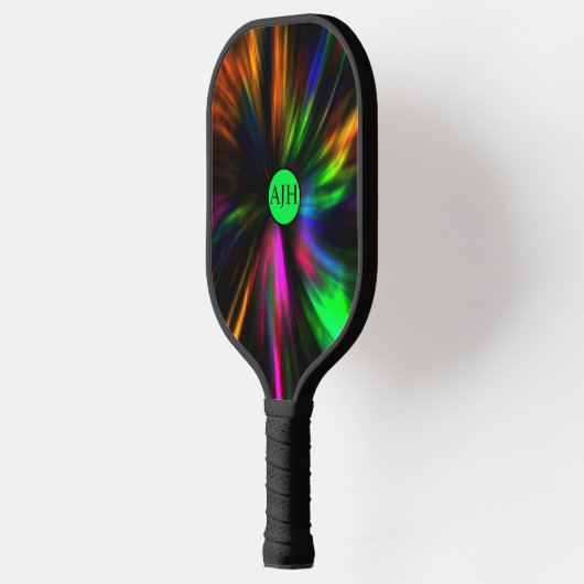 Glühende Neon Masculine Moderne Initialen Pickleball Schläger (Links)