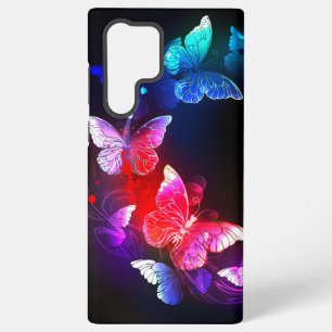 Glühende Neon-Nachtfalter auf schwarzem Hintergrun Samsung Galaxy Hülle