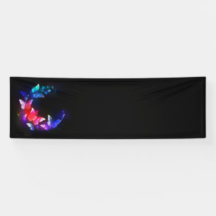 Glühende Neon-Nachtschmetterlinge auf schwarzem Hi Banner