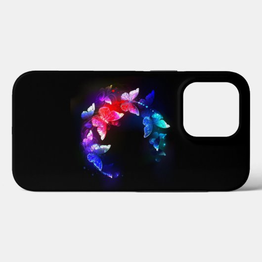 Glühende Neon-Nachtschmetterlinge auf schwarzem Hi Case-Mate iPhone Hülle (Rückseite (Horizontal))