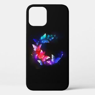 Glühende Neon-Nachtschmetterlinge auf schwarzem Hi Case-Mate iPhone Hülle