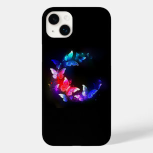 Glühende Neon-Nachtschmetterlinge auf schwarzem Hi Case-Mate iPhone 14 Plus Hülle