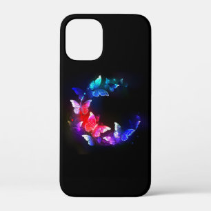 Glühende Neon-Nachtschmetterlinge auf schwarzem Hi Case-Mate iPhone Hülle