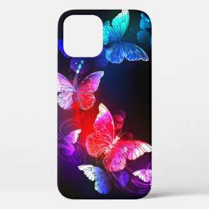 Glühende Neon-Nachtschmetterlinge auf schwarzem Hi Case-Mate iPhone Hülle