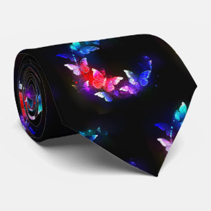 Glühende Neon-Nachtschmetterlinge auf schwarzem Hi Krawatte