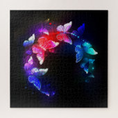 Glühende Neon-Nachtschmetterlinge auf schwarzem Hi Puzzle (Horizontal)