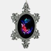 Glühende Neon-Nachtschmetterlinge auf schwarzem Hi Schneeflocken Zinn-Ornament (Links)