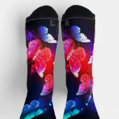 Glühende Neon-Nachtschmetterlinge auf schwarzem Hi Socken (Oben)