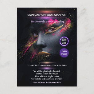 Glühende Neon-Party-Einladung Postkarte