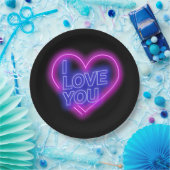 Glühende Neon Pink Blue Valentines Herz Large 9" Pappteller (Party)