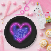 Glühende Neon Pink Blue Valentines Herz Large 9" Pappteller (Party)