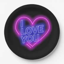 Glühende Neon Pink Blue Valentines Herz Large 9"