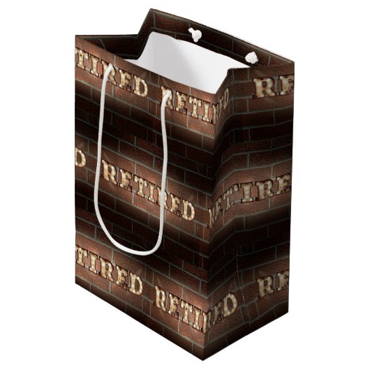 Glühende Neon-Ruheständchen auf einer Ziegelmauer Mittlere Geschenktüte (Vorderseite Schrägansicht)