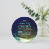 Glühende Neon Stars Bar Mitzvah Einladung blau (Stehend Vorderseite)