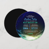 Glühende Neon Stars Bar Mitzvah Einladung blau (Vorne/Hinten)