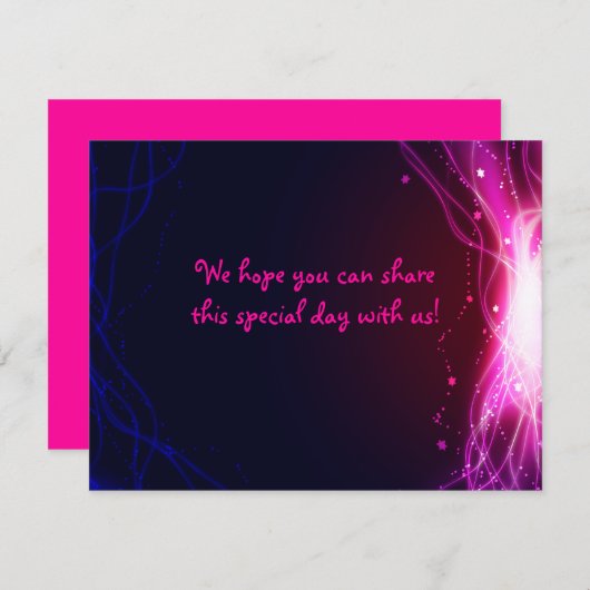 Glühende Neon Stars Bat Mitzvah Replik Card RSVP Karte (Vorne/Hinten)