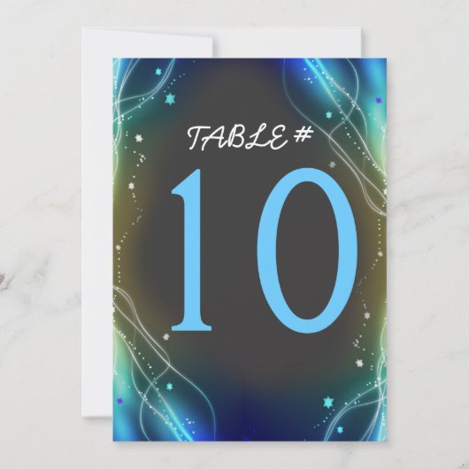 Glühende Neonstars Hochzeitskarte der Tischnummer (Vorderseite)