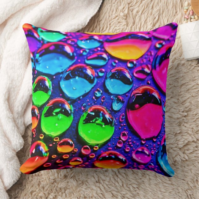 Glühende Neonwassertropfen Kunst Kissen (Decke)