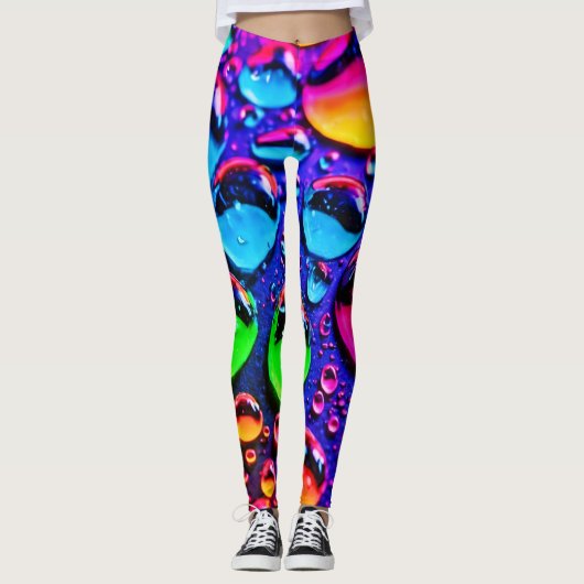 Glühende Neonwassertropfen Kunst Leggings (Vorderseite)