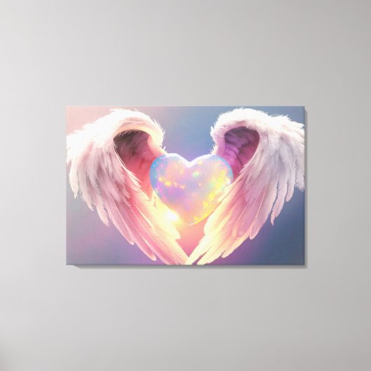 *~* Glühende Opal Heart Angel Wings Blue AP78 Leinwanddruck (Vorderseite)