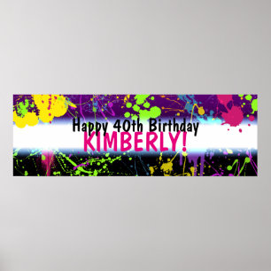 Glühende Party-Farbspritzer-Neon-Geburtstagsbanner Poster