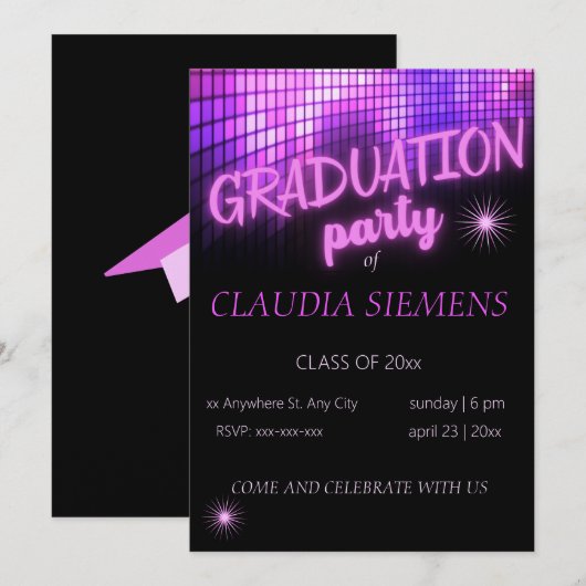 Glühende PINK NEON Moderne Einladungen (Vorne/Hinten)