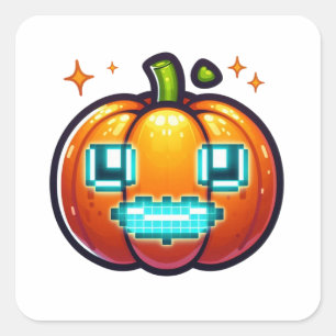 Glühende Pixel Pumpkin Gesicht Sticker Retro Digit