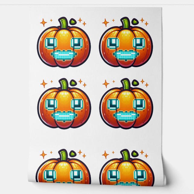 Glühende Pixel Pumpkin Retro Halloween Gamer Decke Tapete (Abrollen)