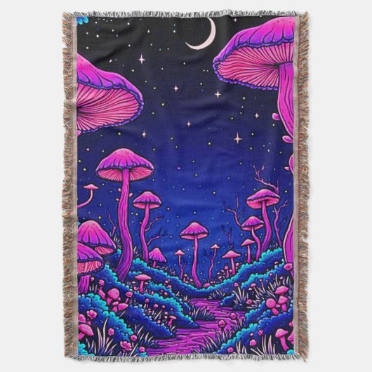 Glühende Psychedelic Mushroom Forest Night Decke (Vorderseite Vertikal)