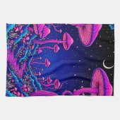 Glühende Psychedelic Mushroom Forest Night Geschirrtuch (Horizontal)