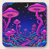 Glühende Psychedelic Mushroom Forest Night Getränkeuntersetzer (Vorderseite)