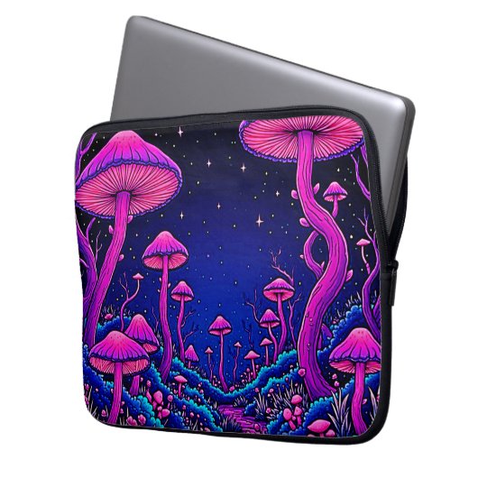 Glühende Psychedelic Mushroom Forest Night Laptopschutzhülle (Vorderseite Links)