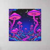 Glühende Psychedelic Mushroom Forest Night Leinwanddruck (Vorderseite)
