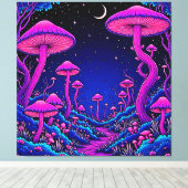 Glühende Psychedelic Mushroom Forest Night Leinwanddruck (Insitu (Holzboden))