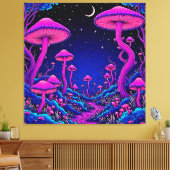 Glühende Psychedelic Mushroom Forest Night Leinwanddruck (Insitu (Wohnzimmer))