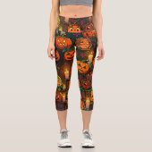 Glühende Pumpkins und Spuk Spooky Night: Halloween Capri Leggings (Vorderseite)
