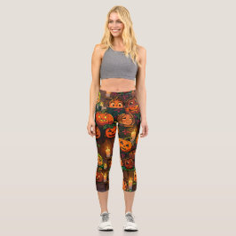 Glühende Pumpkins und Spuk Spooky Night: Halloween Capri Leggings
