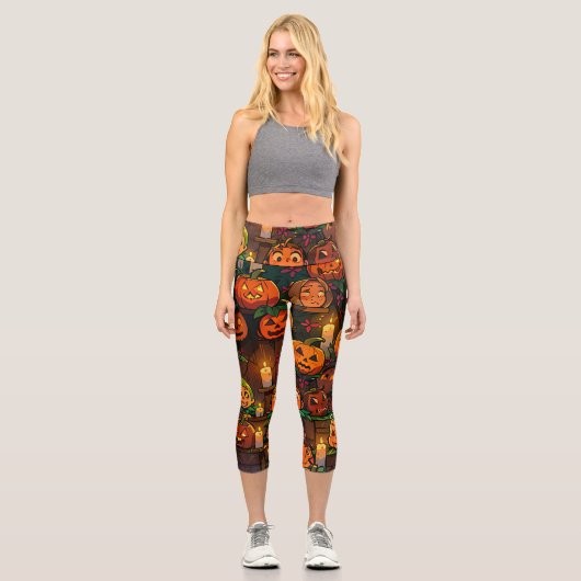 Glühende Pumpkins und Spuk Spooky Night: Halloween Capri Leggings (Vorderseite)