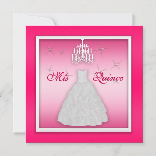 Glühende Quinceanera Einladung heißen rosa Weiß (Vorderseite)