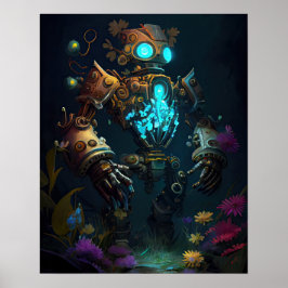 Glühende Roboter und Blume Poster