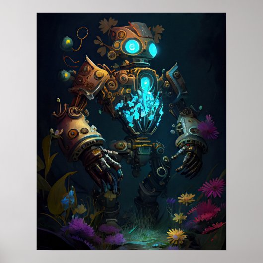 Glühende Roboter und Blume Poster (Vorne)