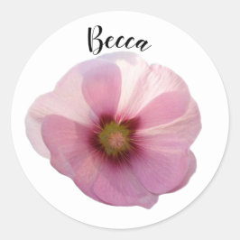 Glühende rosa Hollyhock-Blume Personalisiert Runder Aufkleber