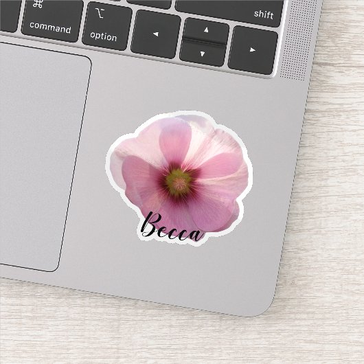 Glühende Rosa Hollyhock Blume Personalisiert Vinyl Aufkleber (Detail)