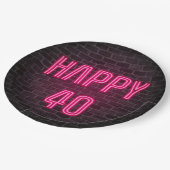 Glühende Rosa Neon Sigh zum 40. Geburtstag Pappteller (Schrägansicht)