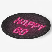 Glühende Rosa Neon Sigh zum 60. Geburtstag Pappteller (Schrägansicht)