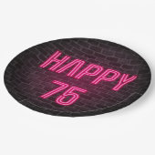 Glühende Rosa Neon Sigh zum 75. Geburtstag Pappteller (Schrägansicht)